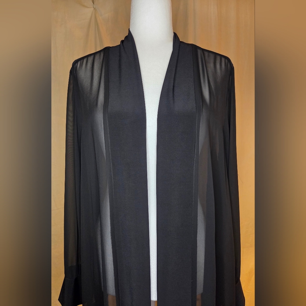 Last Tango Open-Front Sheer Chiffon Cardigan Long-Sleeved Black Jacket - Picture 3 of 7